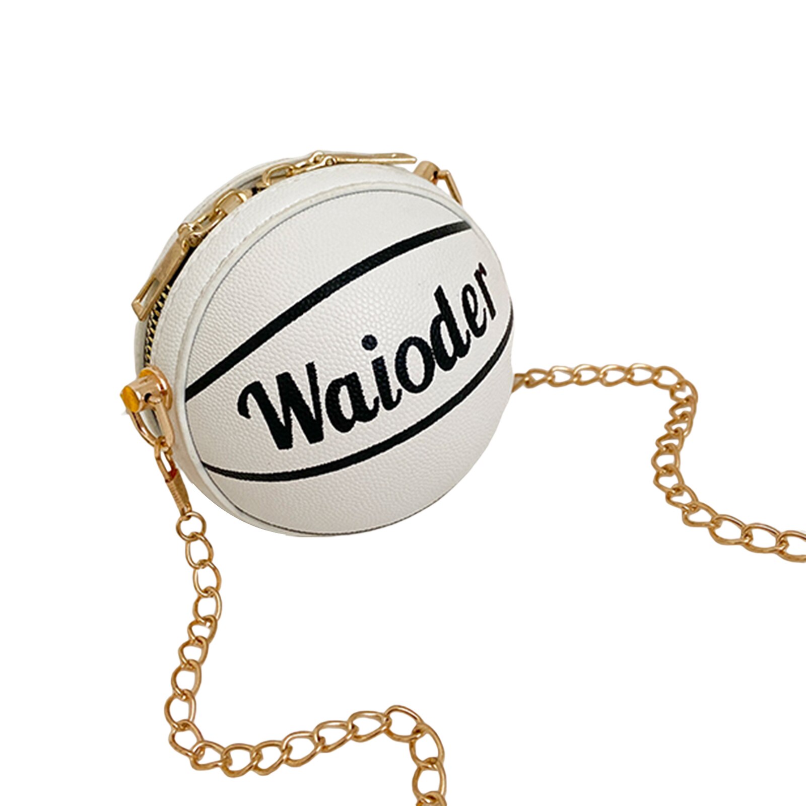 8 Kleuren Kids Schoudertas Lederen Cross-Body Pack Metalen Ketting Riem Reizen Grote Capaciteit Ronde Basketbal Zakken: WHITE