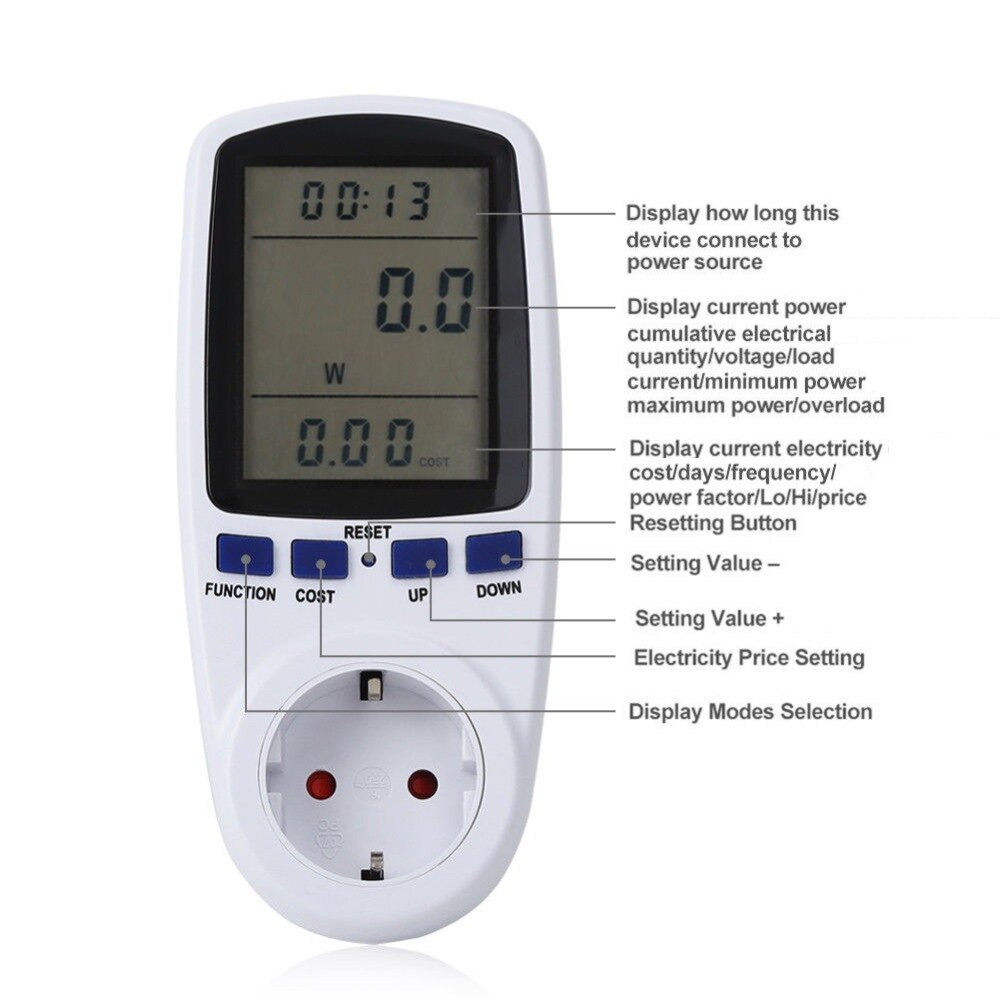 Lcd Energy Meter Digitale Wattmeter Meten Power Meter Outlet Power Meter Record Spanning Outlet Socket Meter Energie Analyzer
