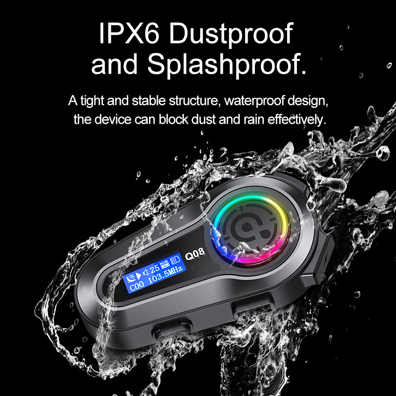 Q08 Motorcycle Helmet Bluetooth Headset EQ Sound Effect HD LCD Display IPX6 Waterproof Stereo FM Radio Stable Signal Headphone