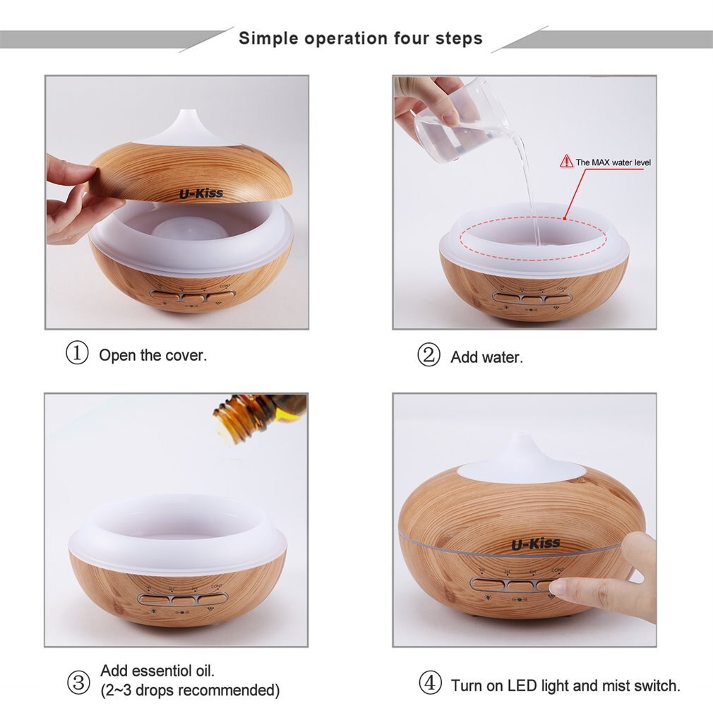U-Kiss Ultrasonic Aroma Diffuser Human Body Induction Essential Oil Diffuser Aromatherapy Diffuser Wood Grain Humidificador