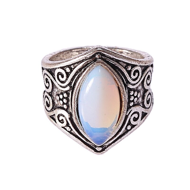 Anel tibetano grande cristal de cura, vintage boho antigo indiano pedra da lua, joia fina meninas presentes para mulheres