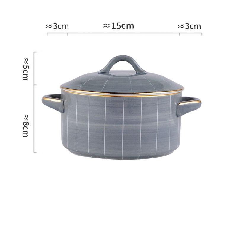 Keramische Pannen Soep Pot Met Deksel Europese Stijl Huishoudelijke Terrines Dessert Salade Fruitschaal Anti-Brandwonden Noodle Rijst Pot ZH623: Dark Gray