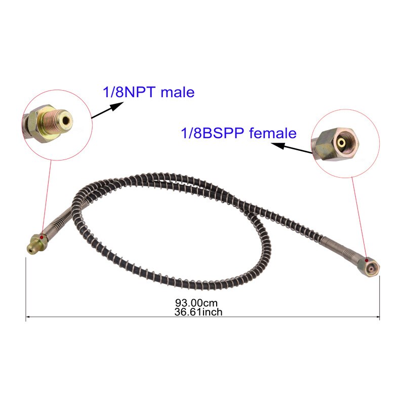 Pcp Paingball Duiken Hoge Druk Slang 1/8Bspp Vrouwelijke 1/8NPT Mannelijke Verbinding 93Cm Lange