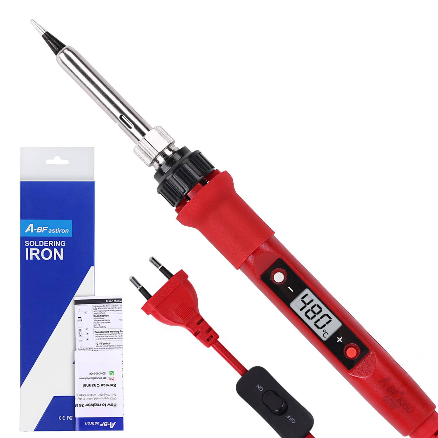 A-BF Digital Display Thermostat Electric Soldering Iron 60W Fast Heating Adjustable Multifunctional Welding Tool Set: 836D-OB-R / US