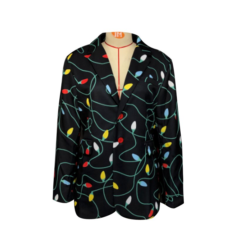 Kerstjack voor heren, klassiek 3D-bedrukt, feestelijk kostuum, stijlvolle blazer, slimfit, kerstkostuum, feestelijk outfit, D2, XL
