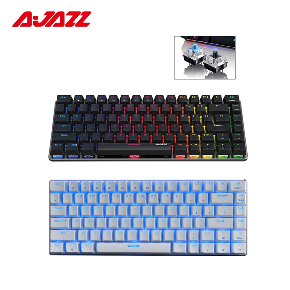 Ajazz AK33 klawiatura mechaniczna 82 klawiatura anty-ghosting klawiatura do gier niebieski/czarny przełącznik Gamer PC podświetlenie do laptopa niebieski biały RGB