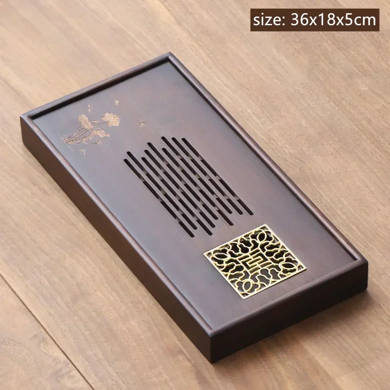 Style Natural Bamboo Tea Tray Rectangle Drainage Water Storage Trays Household Drawer Tea Board Chinese Tea Set Decor Accessorie: Dark Khaki