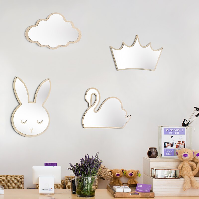 Nordisk skandinavien stil kawaii barnkammare dekorativ spegel väggmålning venetiansk badrum rund plexiglas vägg spegel dekorativ spegel
