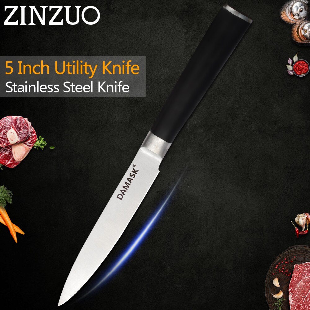 Zinzuo Master Chef Keukenmessen 3Cr13mov Super Sharp Blade Pakka Houten Handvat Roestvrij Stalen Mes Japanse Koken Gereedschap: 5 inch utility