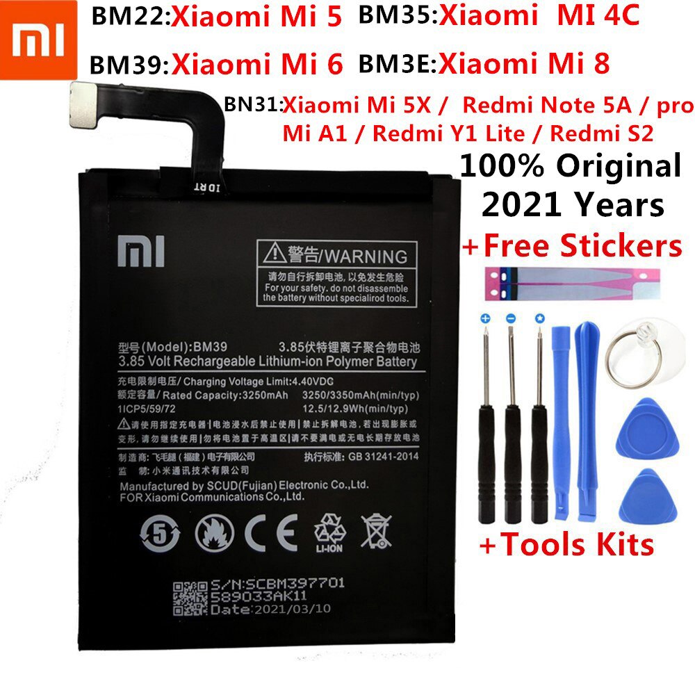 Batería de teléfono Original Xiaomi BM22, para Xiaomi MI 5, 5X, Mi 4C, Mi 6, Mi 8, Redmi Note 5A, 5A Pro, BM35, BM39, BN31, BM3E