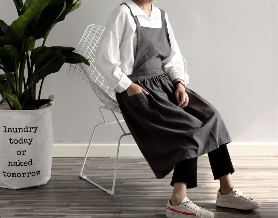 Combinaison tablier en coton et chanvre, nouvelle coréenne, vêtements de travail pour fleuriste de cuisine, mignon,: A