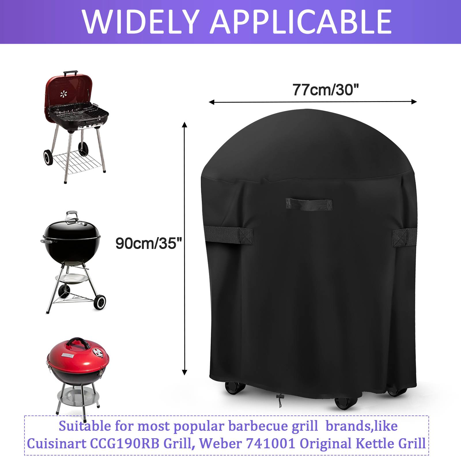 KING DO WAY – housse de protection pour Barbecue d&#39;extérieur, étanche à la poussière, robuste, rond, 420D: 77x90cm