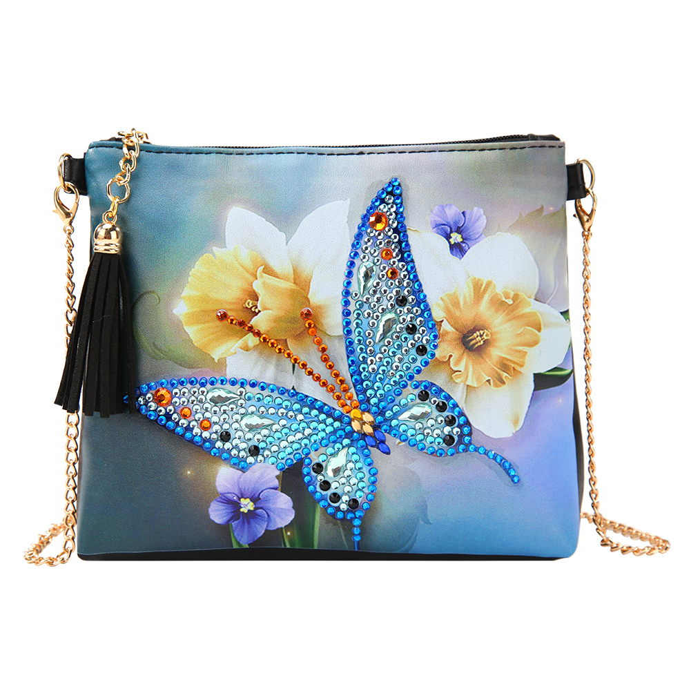 5D DIY Diamant Malerei Pfau Schmetterling Blume Leder Crossbody-kette Taschen DIY Diamant Stickerei Tasche Brieftasche Beutel: 1