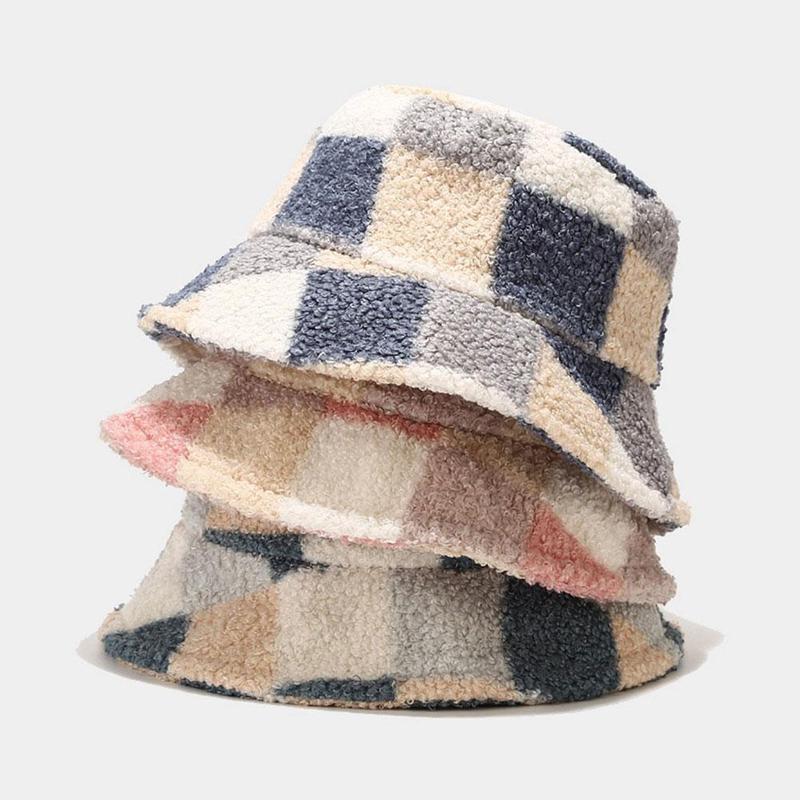 Appa Bucket Hat Hip Hop Lamb Wool Gorros Fishing Cap Fur Bucket Hat Plaid Panama Winter Warm Arrow Symbol Print Appa Bucket Hat