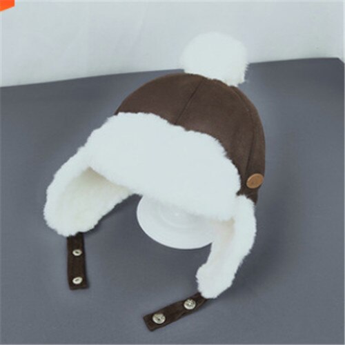 3 Colors Toddler Beanie Hat Simple Style Bomber Hats Casual Thicken Ear Hats Kids Winter Warm Plush Caps Beanie Hats: Brown