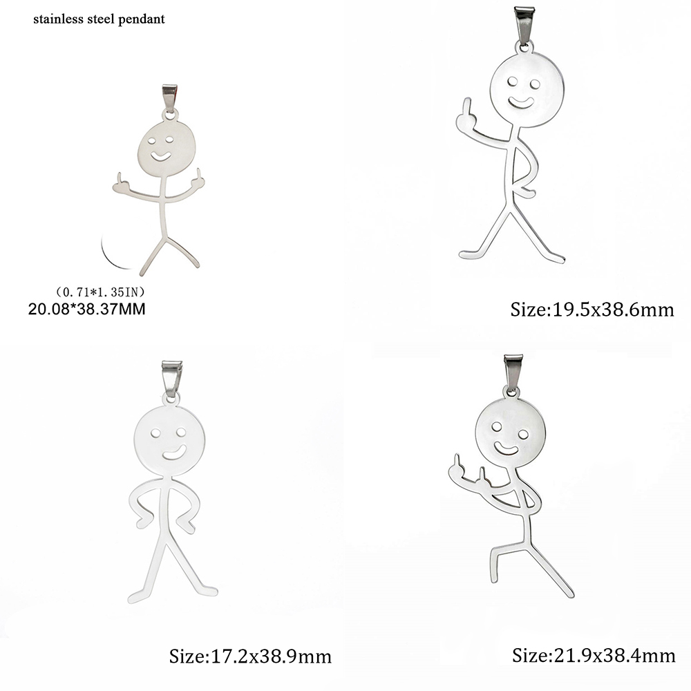 5pcs Funny Middle Finger Stickman Charms For Jewelry Making Stainless Steel Pendants Necklace Keychain Diy Accessories
