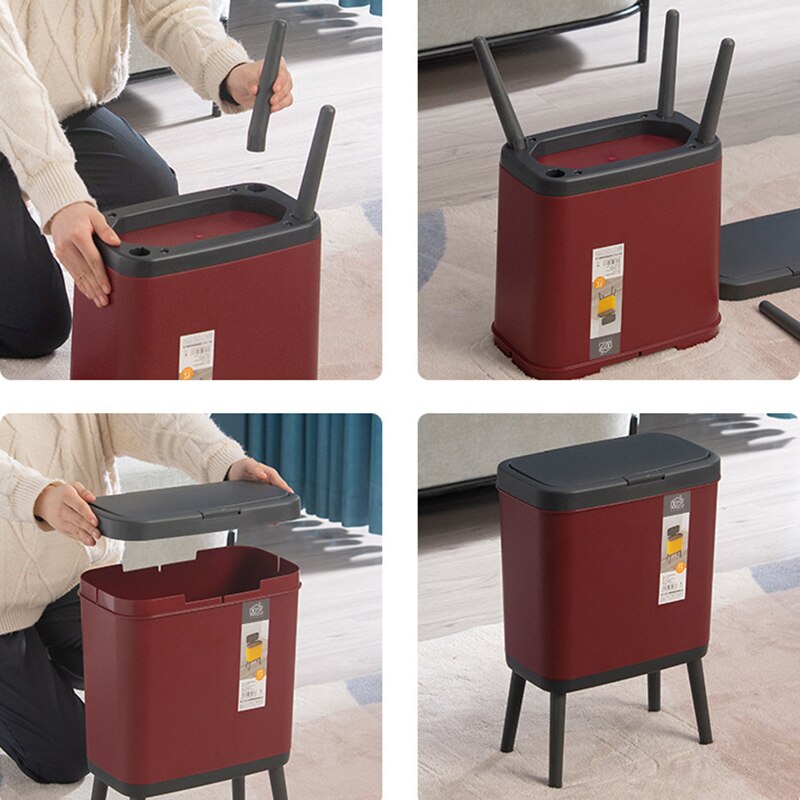 High Foot Big Capacity Trash Can Plastic Garbage Container with Press Top Lid Slim Rectangular Waste Bin for Kitchen Bathroom