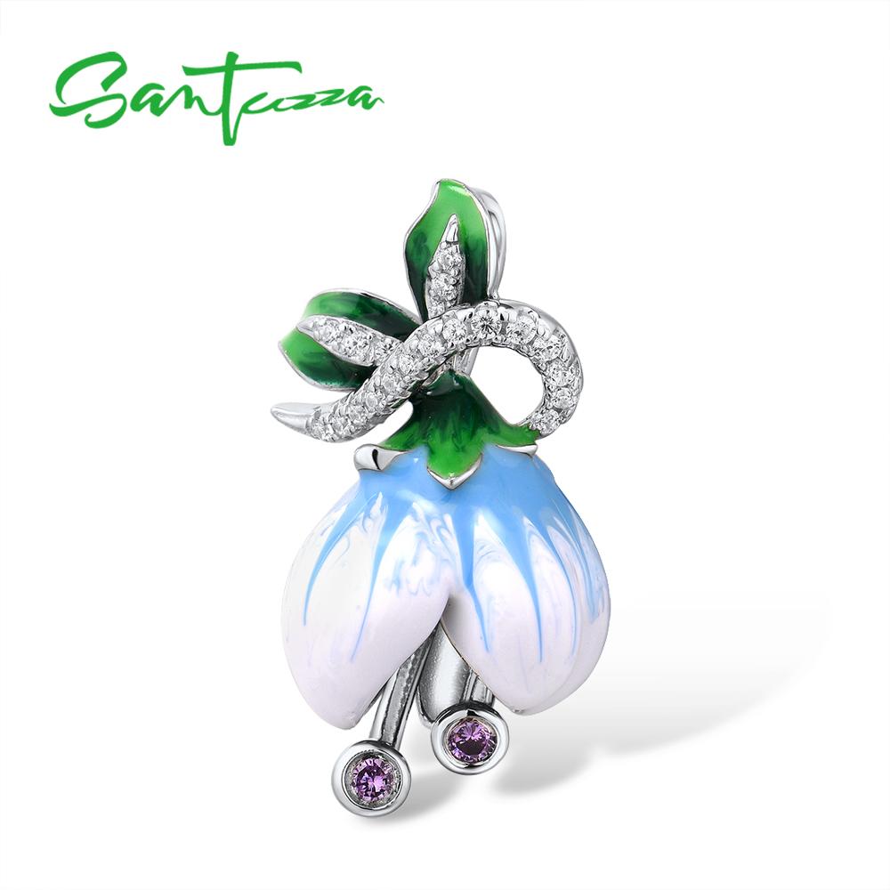 Ciondoli in argento )zza per donna autentico argento sterlina 925 squisito fiore in fiore bianco smalto fatto a mano