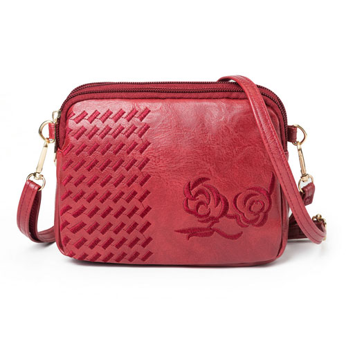 REPRCLA Drie Compartimenten Crossbody Tassen voor Vrouwen Mode Kleine Schoudertas Borduurwerk Dames Handtassen Purse: red