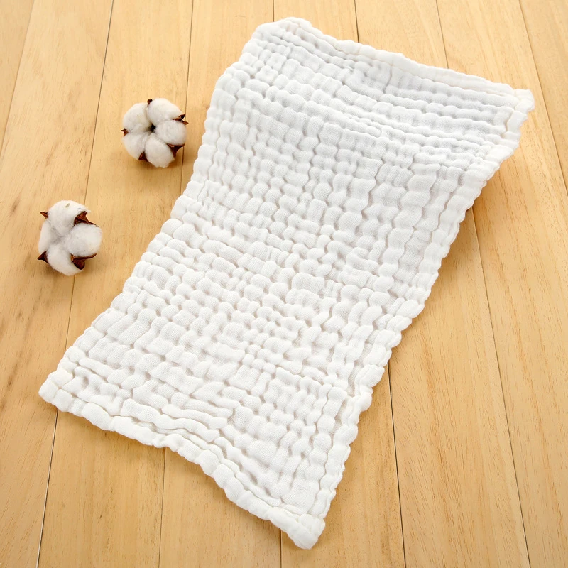 Toalla pequeña de 25x50cm, toallas de algodón de gasa suave de Color sólido, toalla facial plegable lavable para niños, pañuelo de secado rápido para baño: Blanco