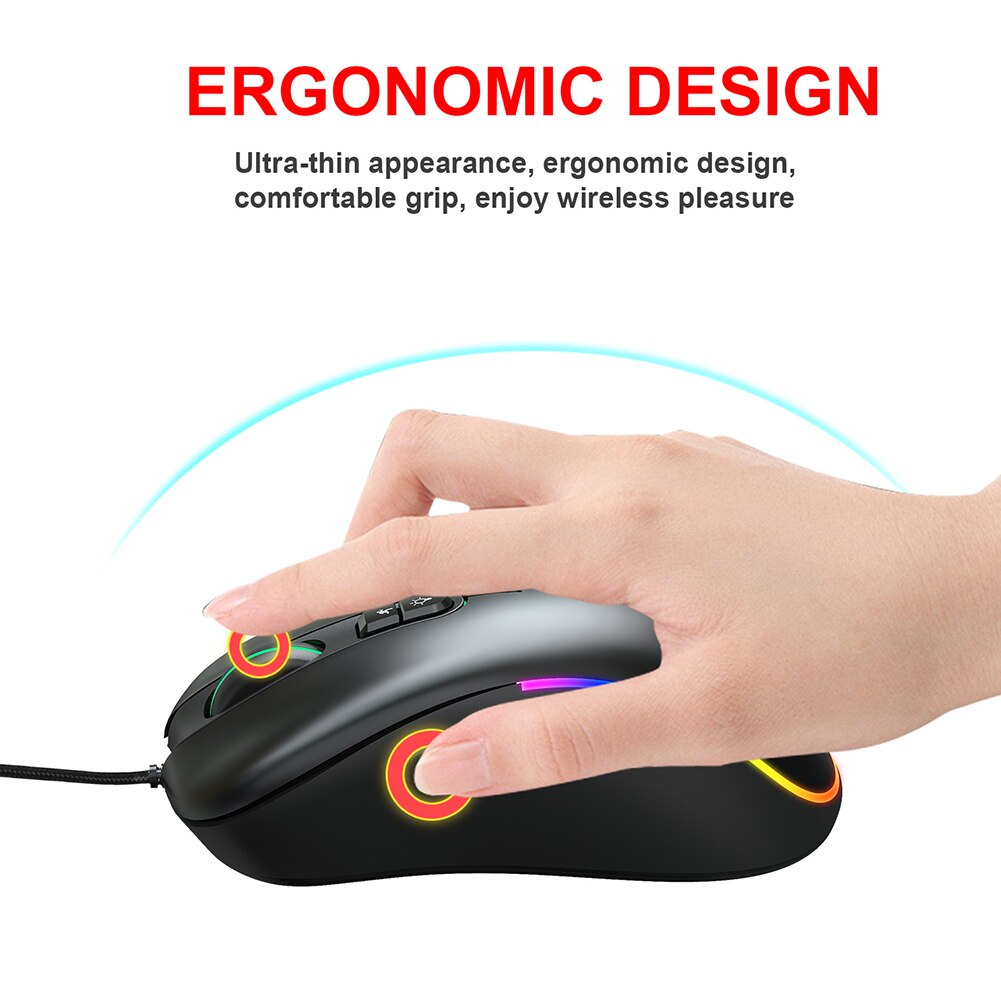 ALLOYSEED J900 6400 DPI Wired Gaming Mouse USB Optical LED Computer Mice For Laptop PC Game Gamer 7 RGB Light