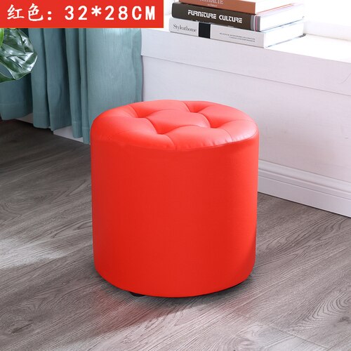Tabouret rond en cuir escabeau chambre tabourets chaise coin siège pour économiser de l'espace pour salon restaurant chambre: M Red