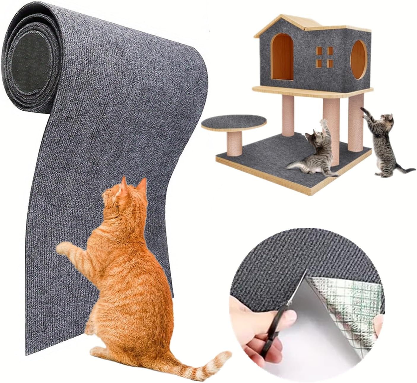 Trimmable Cat Scratching Post Carpet Cat Scratching Mat Cat Carpet with Self-Adhesive Corner Wall Cat Scratch sofa Protector