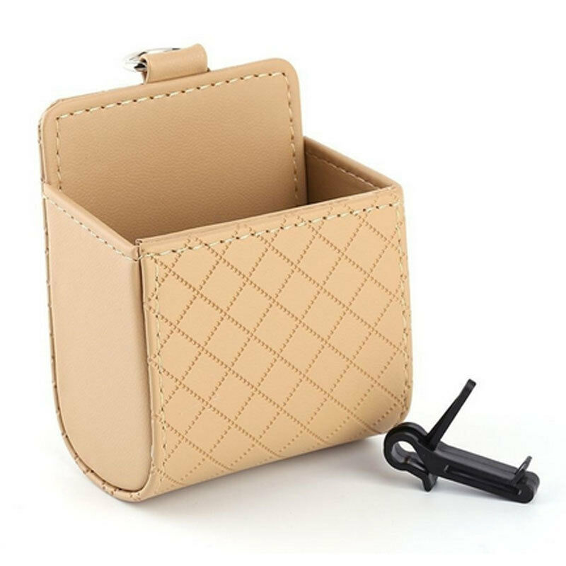 Estilo de , asiento de cuero PU, Mini bolsillo trasero, bolsa de almacenamiento, organizador de viaje automático, organizador colgante: Beige