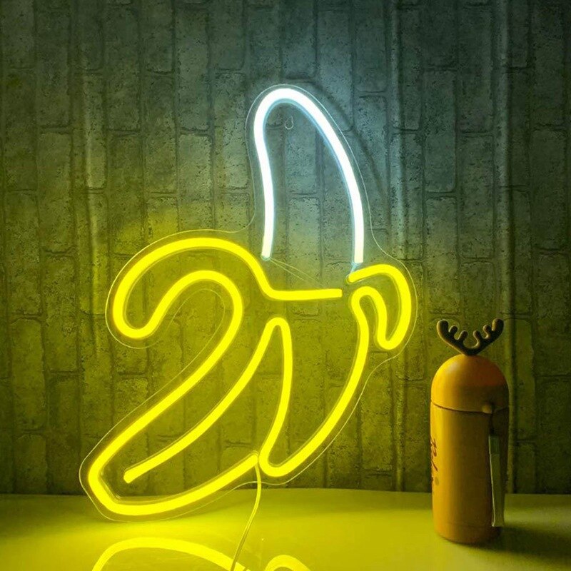 Banana Shaped Neon Signs LED Neon Lights Art Wall Decorative USB Lights for Room Wall Kids Bedroom Birthday Party Bar Decor