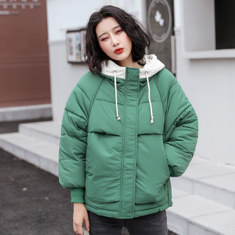 Chaqueta de Invierno para Mujer de con capucha cálida gruesa acolchada prendas de vestir femeninas abrigo corto Parka para Mujer Invierno: green / L