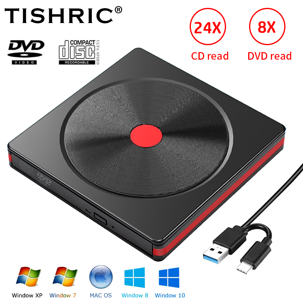 TISHRIC USB Externes DVD-Laufwerk CD-Player Leser DVD-ROM CD-ROM USB3.0/USB2.0/Typ C Externer DVD-Player für PC-Desktop-Computer: WEISS