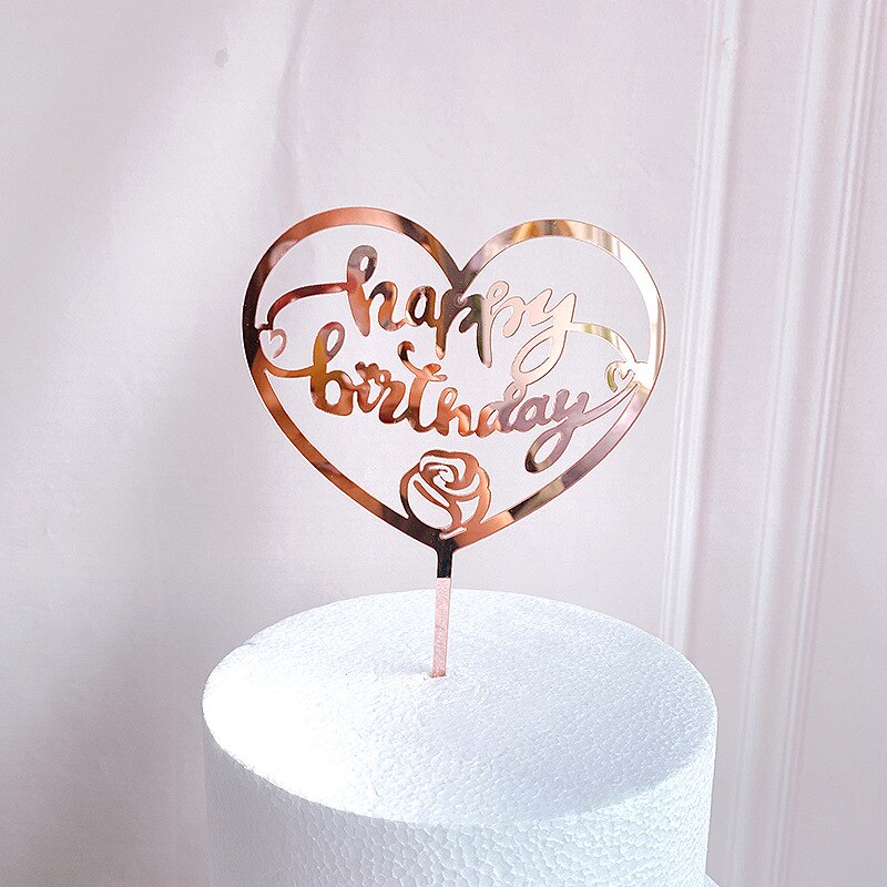 Rose Gold Gelukkige Verjaardag Cake Topper Acryl Cupcake Toppers Voor Kinderen Verjaardagsfeestje Taart Decoraties Baby Shower: 5