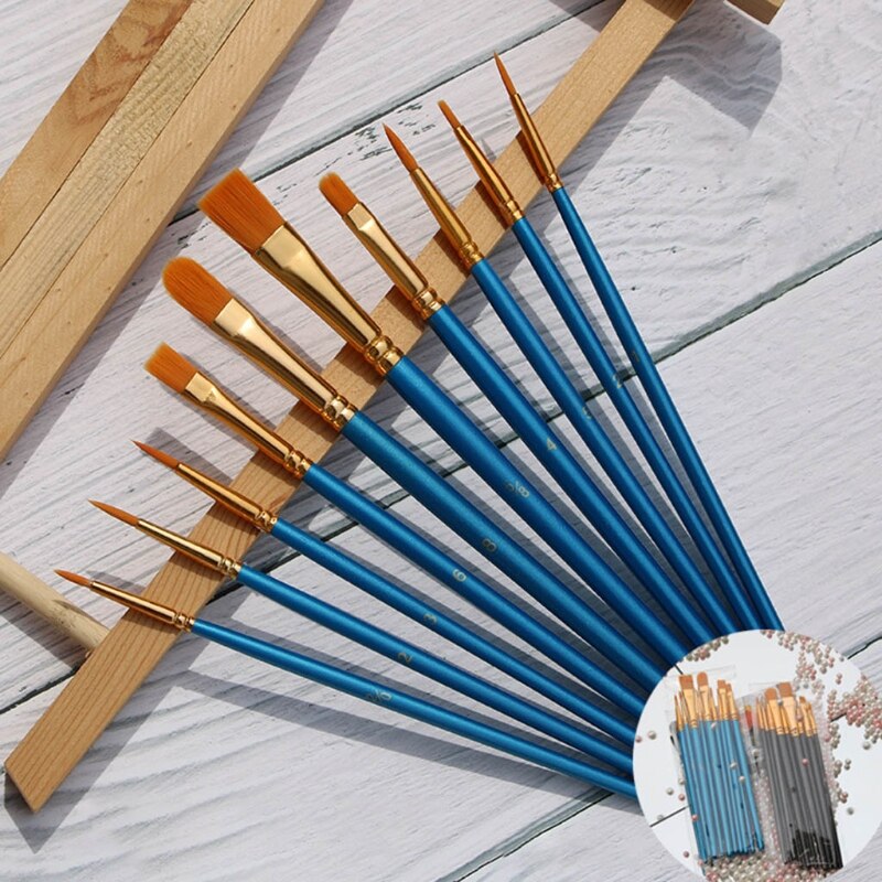 10pcs/set Watercolor Oil Acrylic Artist Paint Brushes Nylon Hair Painting Brush XXUC