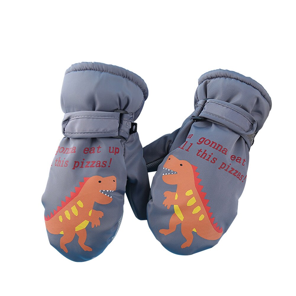 Petit dinosaure enfants hiver coupe-vent gants gants chauds en plein air garçon fille coupe-vent enfants Snowboard gants: Gris