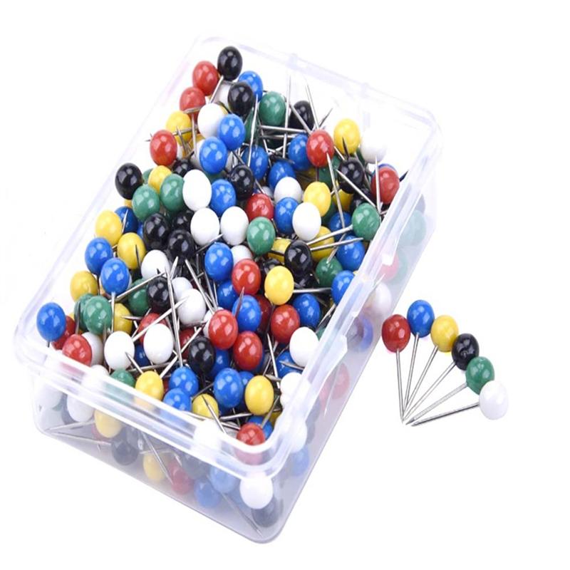 300 Pcs Black Map Tacks Push Pins Plastic Round Pearl Head with Steel Point for Corkboard Bulletin Board and Fabric