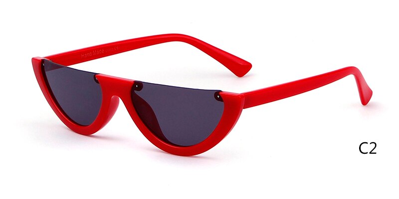 Half Moon Slim Sunnies Sunglasses Women Brand Retro Vintage Pink Lens Cat Eye Frame Sun Glasses Girls Shades 463B: C2 red gray