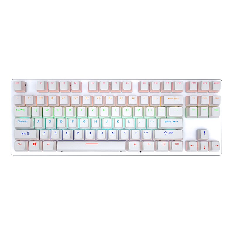 Clavier de jeu mécanique filaire USB, rétro-éclairage rvb, 87 touches, interrupteur bleu, blanc, noir, rose, pour ordinateur portable, PC de bureau: white