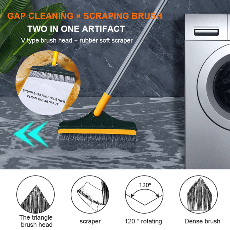 2 In 1 Floor Brush Scrub Brush With Adjustable Stainless Metal Long Handle Scrubber Detachable Stiff Bristles For Tile Cleaning