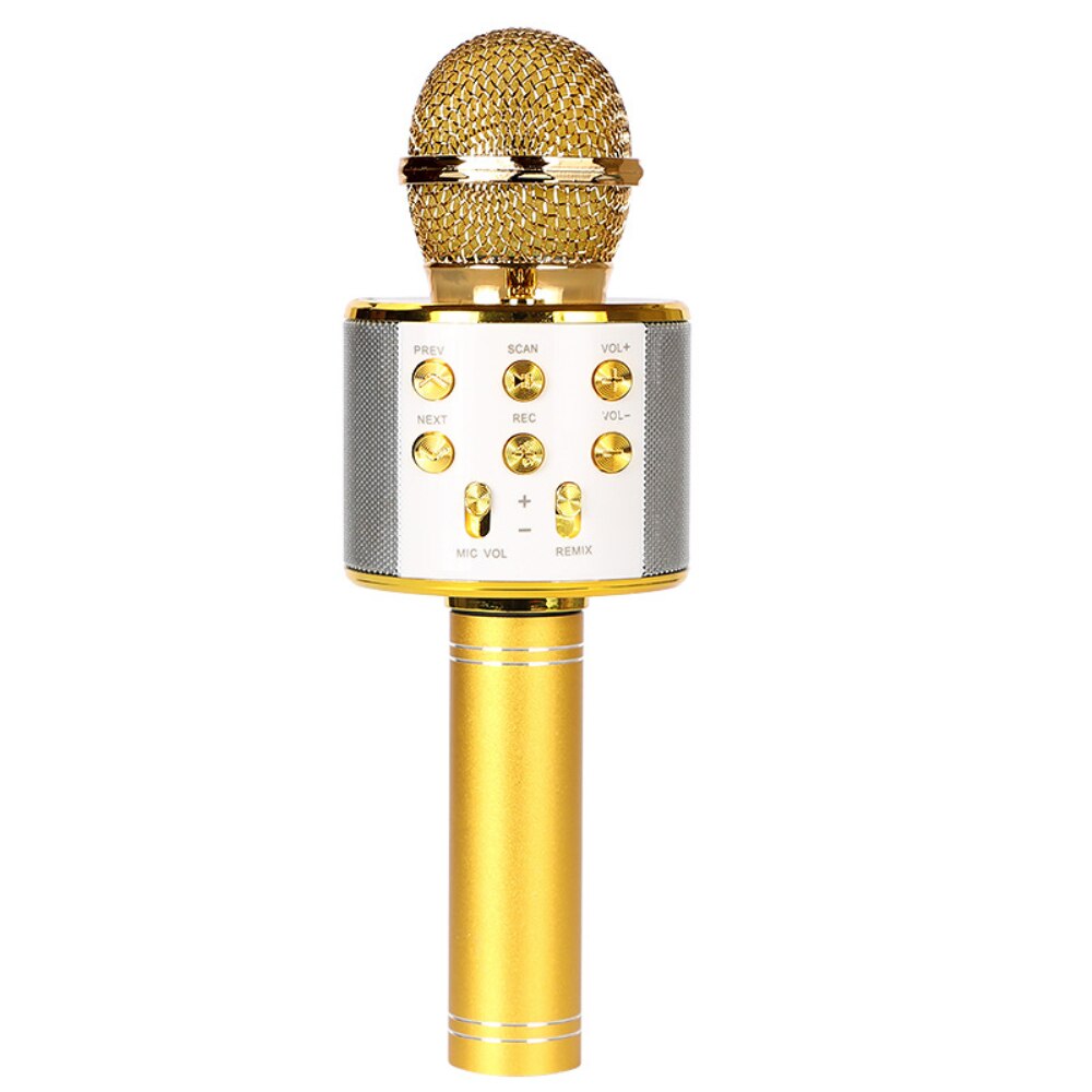 WS858 Bluetooth Karaoke Wireless Microphone Speaker Handheld Condenser Microphone Player Singing Recorder Mic LED: Gold