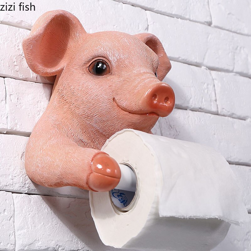 Pink Pig Roll Holders Bathroom Resin Pig Towel Holder Paper Towel Dispenser Toilet Modern Bathroom Shelf Holder Punch Free Hook