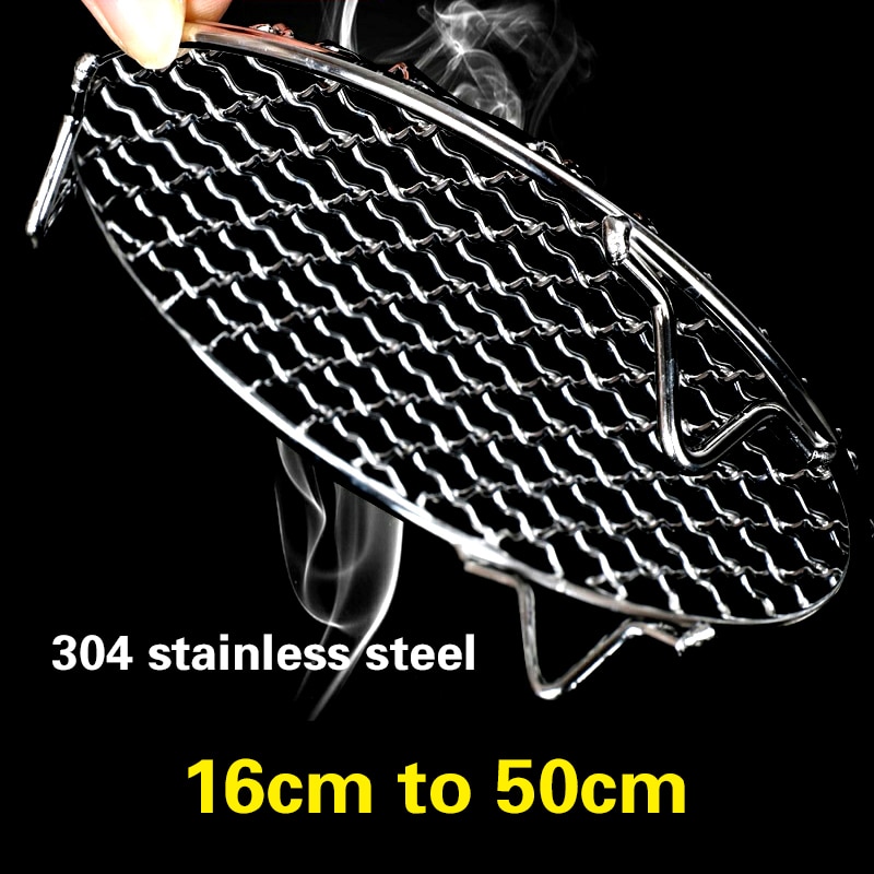 304 rustfrit stål runde grill bbq grill netmasker stativer gitter rundt rist dampnet camping vandreture udendørs mesh trådnet