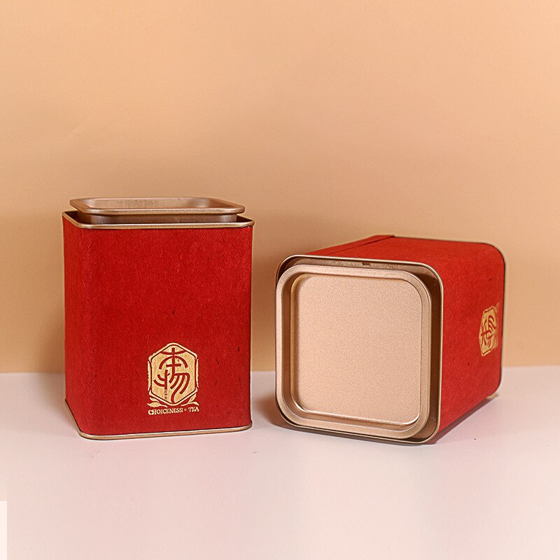Tea Tin Containers Square Metal Tea Storage Jar Jasmine Tea Coffee Sugar Spice Smell Proof Container