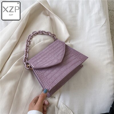 XZP Small Square Bag for Woman Paisley Portable Wild Shoulder Bag Messenger Handbag Crocodile Leather Purse Sac A Main: Purple