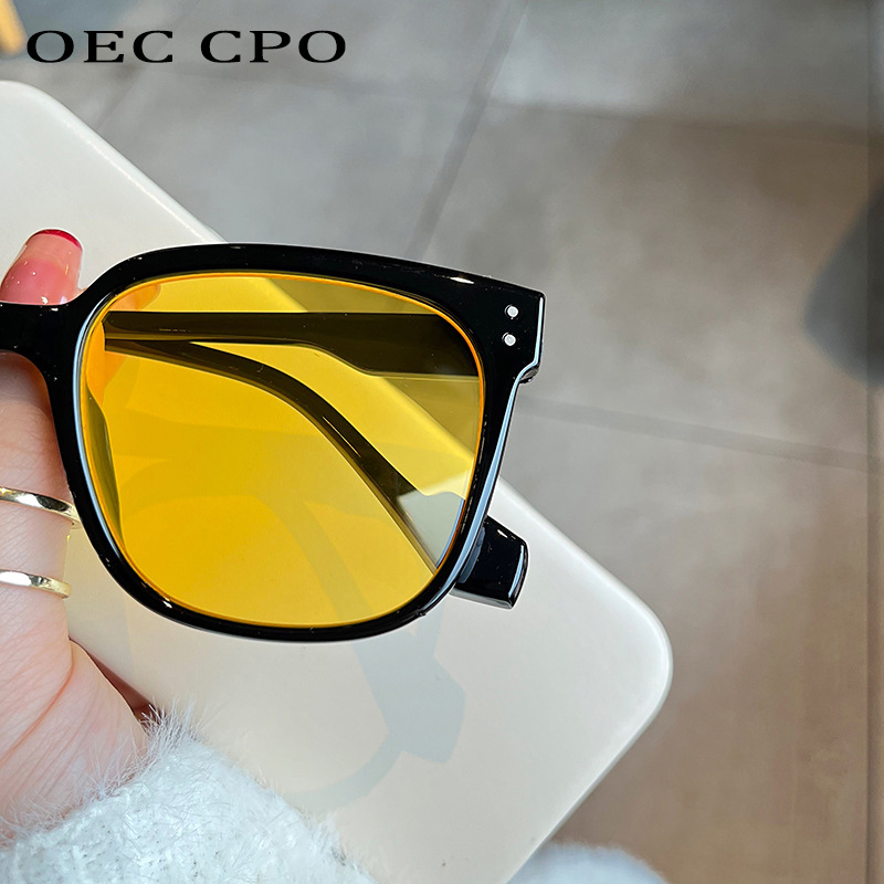 Oec Cpo Vierkante Bril Zonnebril Vrouwen Mode Oversized Punk Bril Mannen Trendy Geel Kleuren Shades Rijden UV400 Eyewear