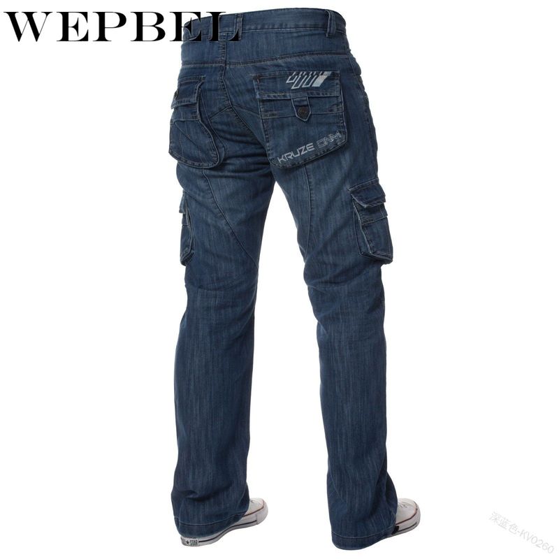 Wepbel miesten denim jogger cargo farkut pestyt denim pitkät housut plus koko taskulla