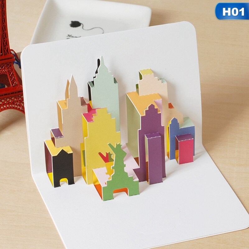 Tarjetas de Felicitación de cumpleaños con sobre para niños, tarjeta de de Navidad, , boda, manualidades decorativas 3D Pop-Up: H01