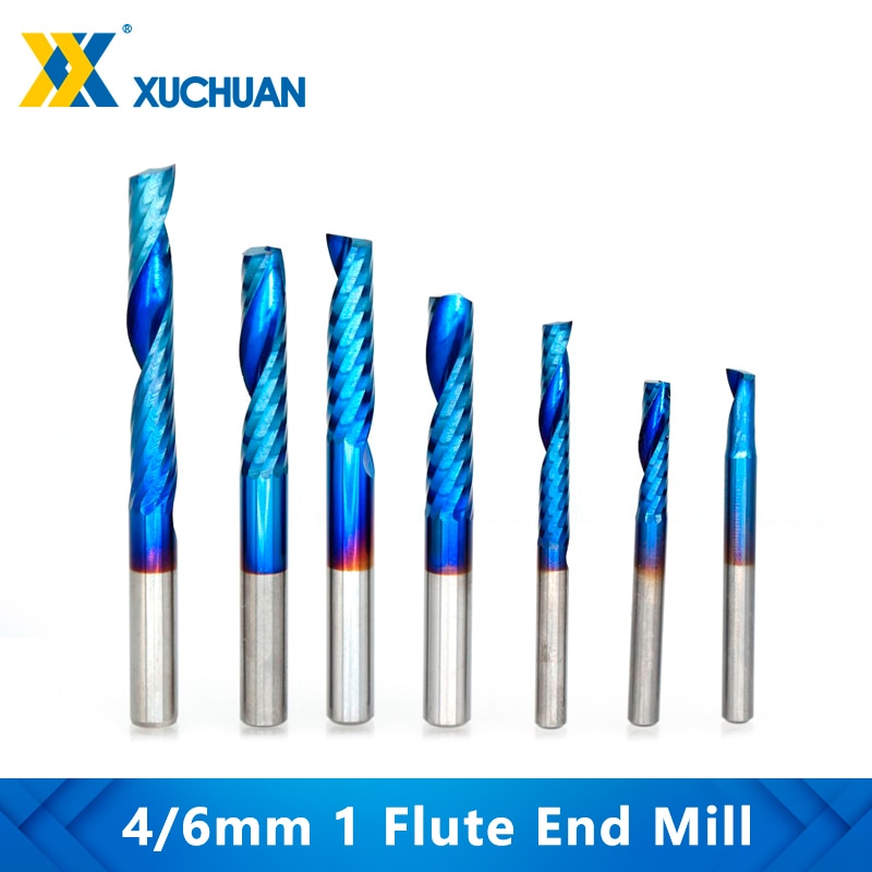 1pc 4mm/6mm Shank Single Flute End Milling Cutter Nano Blue Coated Tungsten Carbide CNC Router Bit 1 Flute Engraving Bit