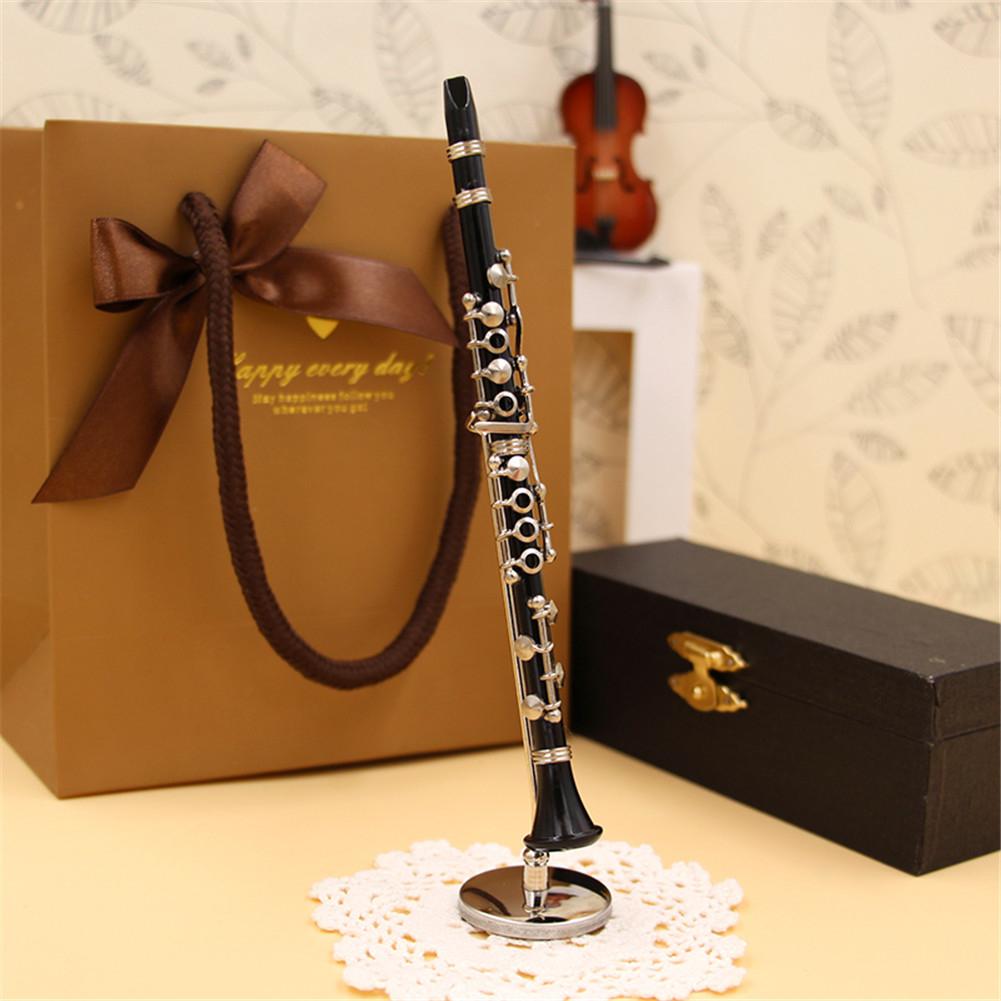Mini klarinet model musikinstrument miniature skrivebordsindretning med sort læderæske + beslag