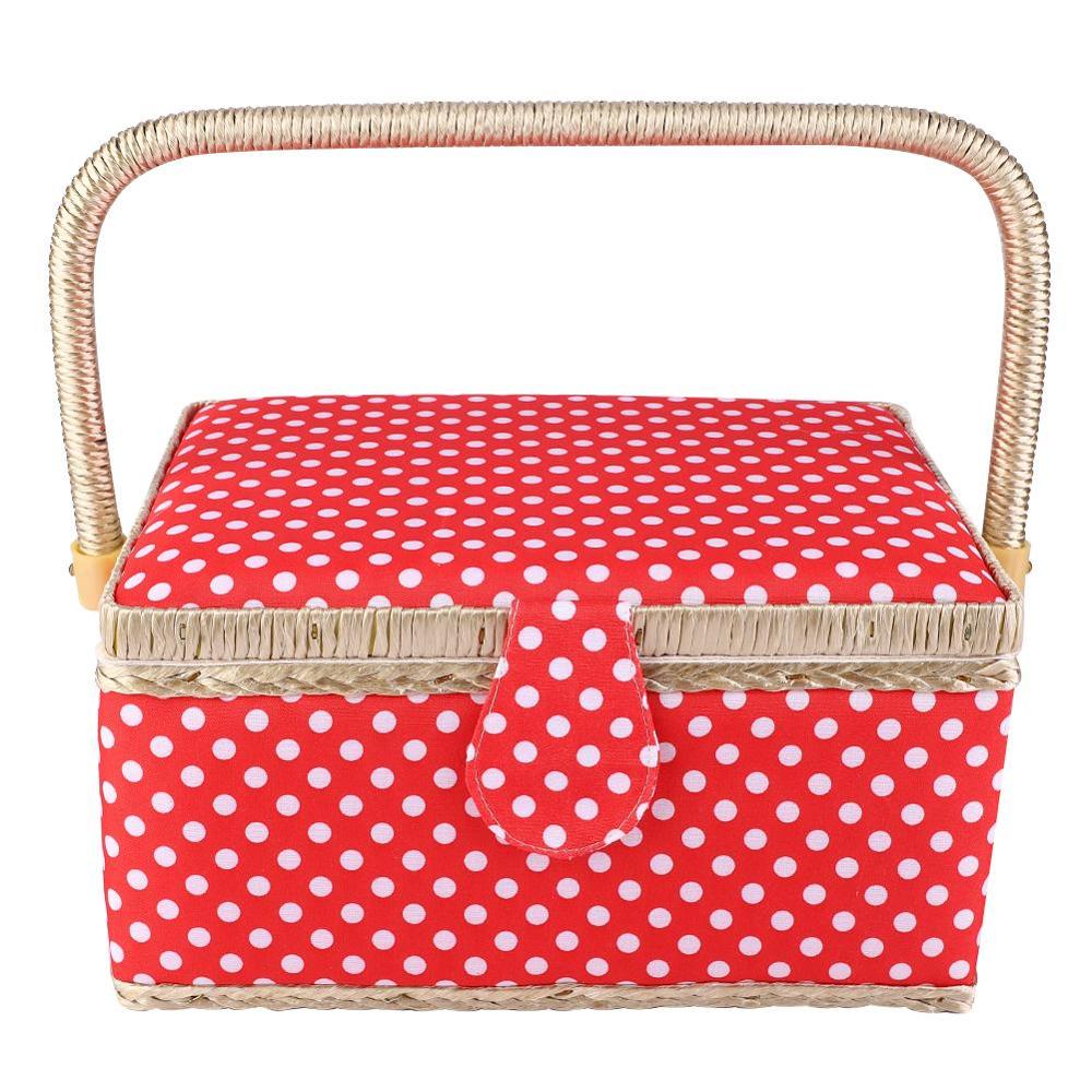 Sy korg bomull hantverk förvaringslåda korg nål tråd korg polka dot bomull tyg hantverk förvaringslåda sy tillbehör: Röd