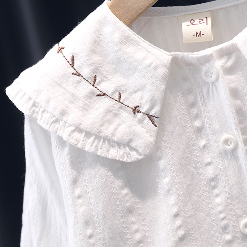Camisas de manga larga para niños y niñas, Tops de algodón bordados, blusa blanca a la , ropa de primavera y otoño para adolescentes